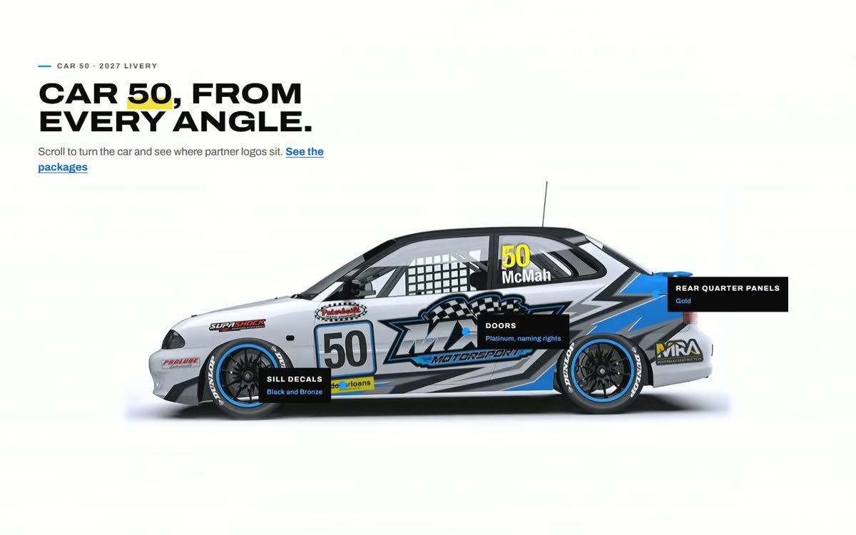 Car 50 side view with labelled sponsor spots