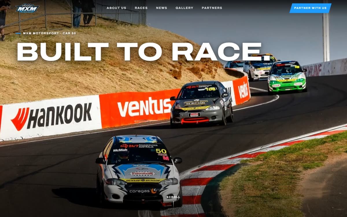 MXM Motorsport home page with Car 50 racing at Bathurst